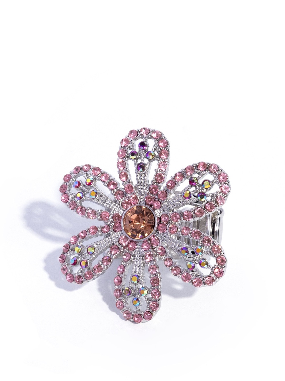 Sparkling Pink Crystal Flower Ring